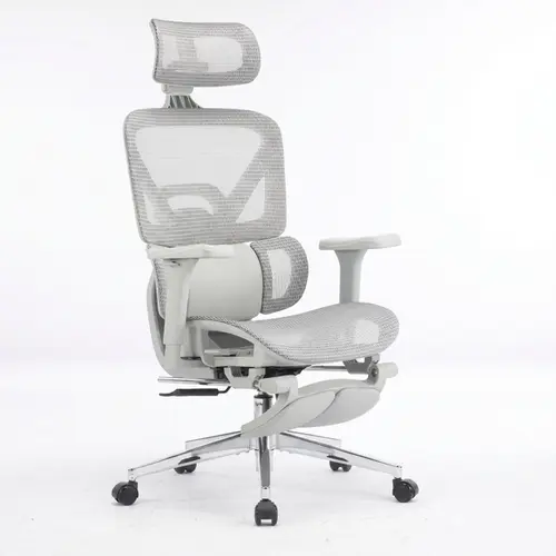 MOJAY High Back Ergonomic Executive Office Chair - 4D & 6D Adjustable Armrests, High-Elasticity Mesh Back, 3-Zone Lumbar Support, Thick Cushion Seat, Adjustable Seat, Modern Grey, Assembly Required, Mesh Fabric, Footrest Included, Boosts Circulation
