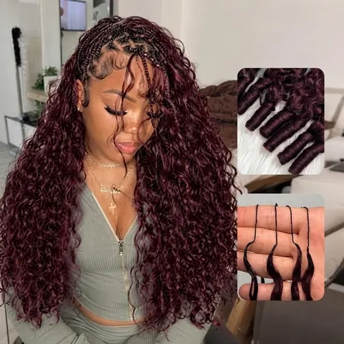 ISEE HAIR Blackcurrant Brunette Burmese Curly Crochet Human Hair, Invisible Miracle Knots Pre-Separated Crochet Braiding Hair for Boho Braids, Goddess Braids, Knotless Braids, #TikTokShopFallDealsForYou
