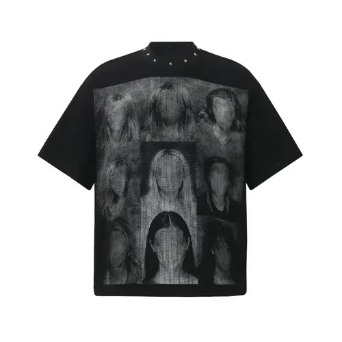 Inflation Y2K Waffle rivet Print Short Sleeve T-Shirt Street Dark Gothic Round Neck Short Sleeve Tops