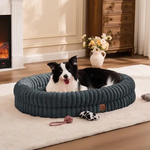 Orthopedic Dog Bed - Puppy Bed with Raised Bolster, Plush Faux Fur, Waterproof Egg Crate Foam Supportive Cushion, Washable Cover, Non-Slip Bottom, Cozy Nest Design