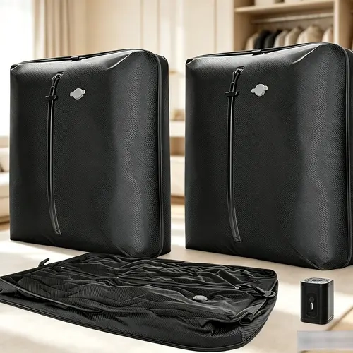 Stock Up Deals Cordless Vacuum Compression Sealed Zipper Bags Set with Wireless Pump, IP67 Leakproof 33L Polyester Lightweight Airtight High Capacity Reusable Organizers for Closet Organization, Travel, Zipper Bag