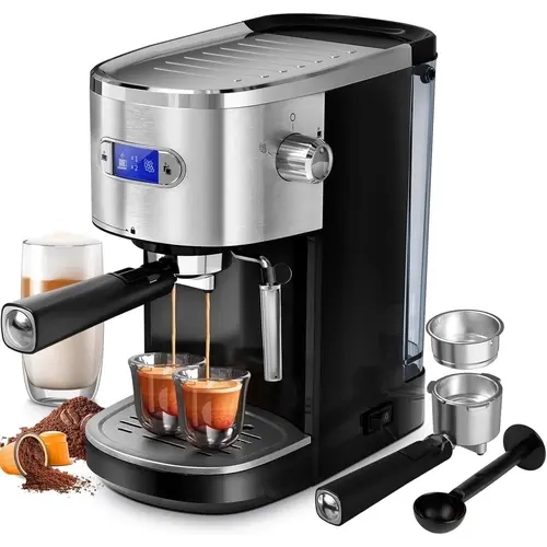 20-Bar Automatic Espresso Machine Coffee Maker Combo - 22-in-1 Home Use Equipment with Pump-Powered System, Milk Frother Steam Wand, 45 oz Removable Water Tank, Compact Design, Durable Construction, Fast Heating for Barista-Quality Cappuccino, Latte