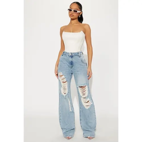 Tall Sticking Around Ripped Straight Leg Jeans - Medium Wash