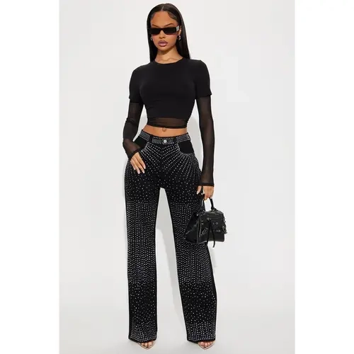 Chasing A Dream Embellished Stretch Straight Leg Jeans - Black