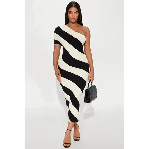 Akari Striped Sweater Midi Dress - Cream/combo