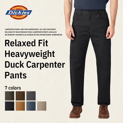 Dickies | Relaxed Fit Heavyweight Duck Carpenter Pants,100% Cotton, Utility Pockets, Straight Leg, Hammer Loop, Reinforced Seams,Rivets, Classic Workwear Style Casual Pants Loose