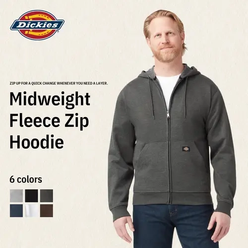 Dickies | Midweight Fleece Zip Hoodie,Easy to Layer, Two Front Pockets, Hidden Phone Pocket, Classic Workwear Style
