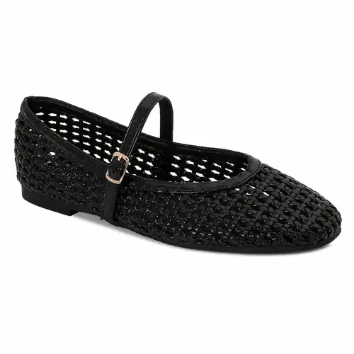 BERNESS Veera Women's Mary Jane Flats - Classic Lightweight Woven Flats, Breathable Mesh Round Toe, Adjustable Strap, Memory Foam Insole, Arch Support Ballet Flats for Office, Travel