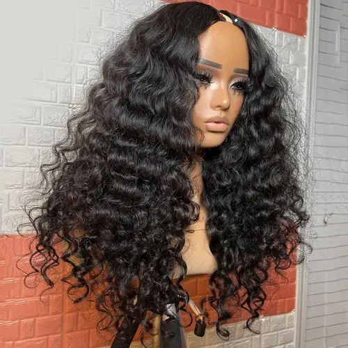 BLING HAIR 100% Human Hair Glueless V-Part Wig for Black Females, Curly Loose Deep Wave with Drawstring, Beginner-Friendly No Sew-In Heat Resistant Full Machine Wig, Summer Back to School Fashion Accessory sohochic