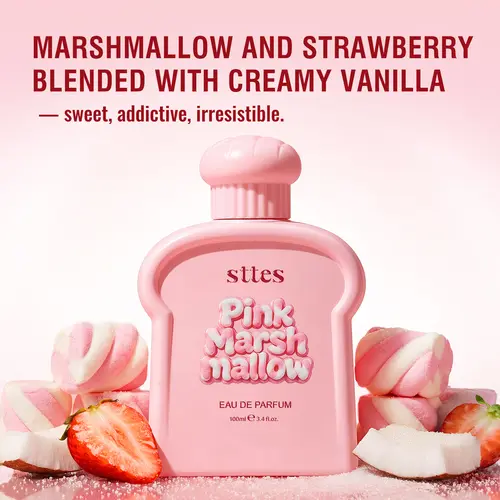 Sttes Marshmallow Eau de Parfum (EDP) for Women - 100ml/3.4 Fl Oz Creamy Gourmand Daily Wear Fragrance, No Harmful Additives, Sweet Marshmallow-Strawberry-Whipped Cream-Sugar-Vanilla Scents, Brunch-Party Romantic Gifts for Her, Perfumes For Women
