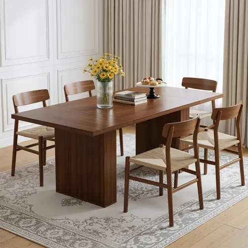 78"l × 39"w Rectangular Modern Farmhouse Dining Room Table - Groove Base, Grooved Wood-Strip, Durable, Waterproof Top, Easy DIY Assembly, Seats 6-8 for Family Gatherings, Indoor Home Furniture, Dining Room Tables