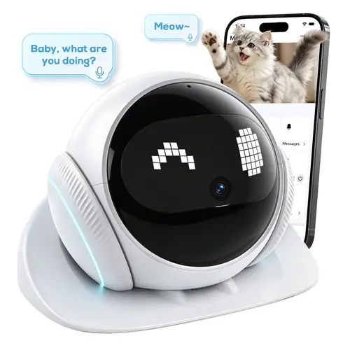 AI Pet Robot Camera - Portable Wireless 1080P Smart Security Camera with App Control, 2-Way Audio, Automatic Patrol, Dual-Band Wi-Fi (2.4/5GHz), Motion Sensor, 2600mAh Rechargeable Battery for Home Pet Monitoring