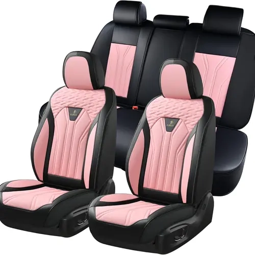 FLORICH KWZ-301 Leather 5-Seat Full Set Covers - Universal Fit Car Cushion Accessories, Pink & Purple Driver Cover, Protection for Most Cars/SUVs