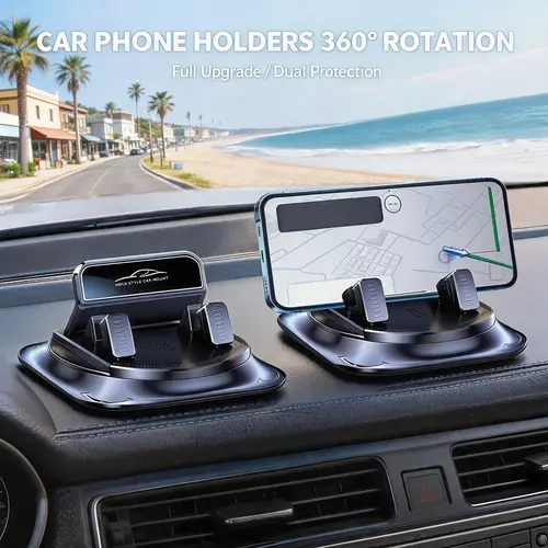 Car Phone Holder 360 Degree Rotation for Car Navigation In-Car Dashboard , Horizontaland Vertica Screen Adjustment Angle, Car Phone Holders for Suctioncup Fixed Non-Slip Suitable for Tablet, iPhone and Android