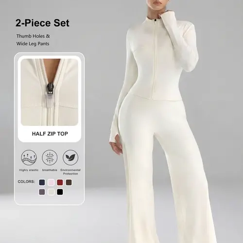 Women's Yoga Set, High Stretch Slim Fit Long Sleeve Top & Wide Leg Pants, Sporty Style for Pilates, Daily Wear, Casual Fitness, Gym Yoga Outfits, Gym Yoga Activewear, Workout Sets