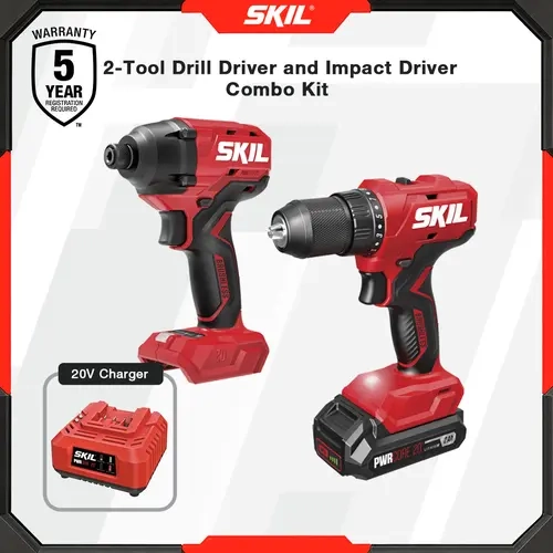 SKIL POWRCORE 20V Brushless 2-Tool Drill Driver and Impact Driver Combo Kit Including One 2.0Ah Battery and One Charger