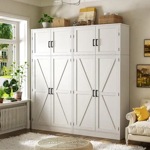 Homieasy 71'' Tall Storage Cabinet, Large Farmhouse Kitchen Pantry Storage Cabinet with Adjustable Shelves and Barn Doors, Versatile Storage Cupboard for Dinning Room, Bathroom, Living Room, White Kitchen Cabinet Organizer