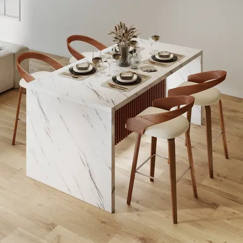 67x31.5" Contemporary Dining Table - Large Rectangle Black Imitation Marble Indoor Bar Table with LED Lights, Fits 4-6 People, Quick Setup for Dining Room Kitchen Island
