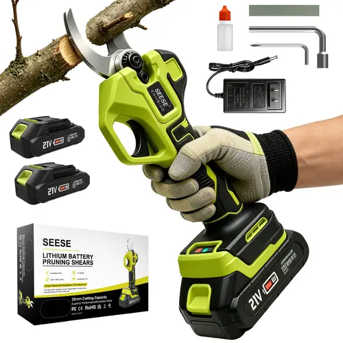SEESE Electric Pruning Shears for Gardening: 1.25" Cutting Cordless Power Pruner, Brushless Motor, Dual21V Battery For Tree & FlowerTrimming backtoschool
