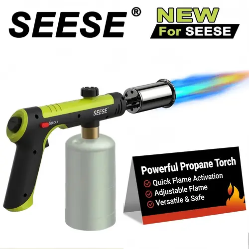 SEESE Powerful Propane Torch(Propane Tank Not Included),With One-Touch Max Fire Button and Safety Lock, Adjustable Blow Torch for Sous Vide Searing Steak, BBQ,Fireplace,Charcoal Wood backtoschool
