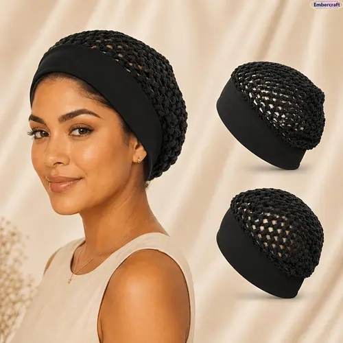 Women's Boho Hair Accessories 2-Pack Viral Crochet Wraps, Stretchy Mesh Headbands with Polycarbonate PC Non-Slip Design, Lightweight for Messy Buns/Braids, Festival & Everyday Use