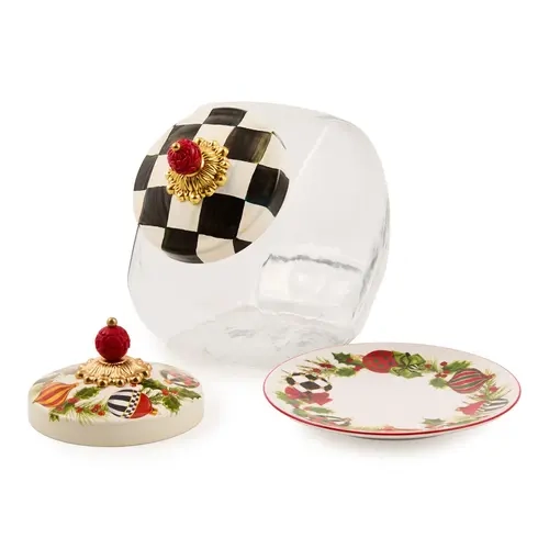 MacKenzie- Childs Cookie Jar Lid and Plate Set