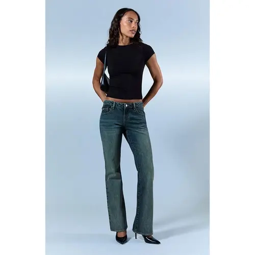 Pacsun Women's Jade Low Rise Bootcut Jeans Button Pocket Dark Blue