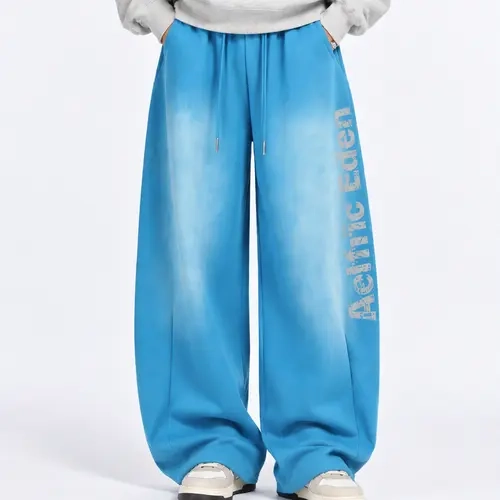AELFRIC EDEN Men's Polyester Gradient Washed Balloon Sweatpants - Unisex Menswear with 3D Pleated Design, Vintage Vibe, Adjustable Drawstrings, Elastic Waist, Distressed Print, Soft Comfort, All Seasons Streetwear Bottoms