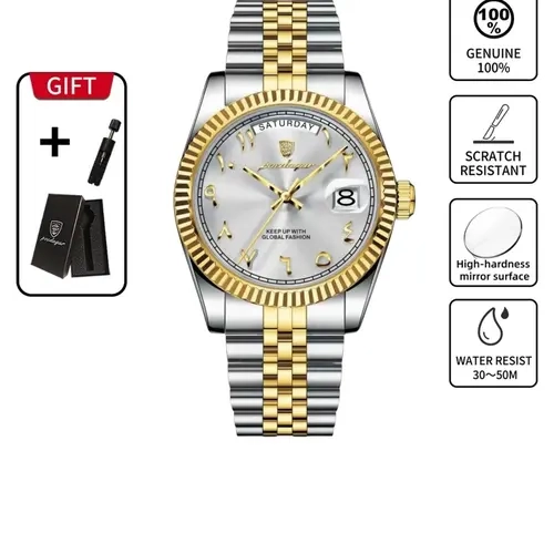 POEDAGAR Fashion Men's Analogue Quartz Watch with Casual Business Circular Dial, Waterproof Stainless Steel Watch, fashionable waterproof wristwatch, Versatile Men's Watch for Commuting and Outdoor Sports, Quartz Analog Watches