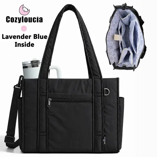 Cozyloucia Women's Floral Boxy Tote Bag - Cute, Ultra Lightweight Casual Commuting Bag with Zipper, Handle, Multi-Pockets, Carry All Crossbody, Casual Shoulder Purse for Work, Everyday Purse