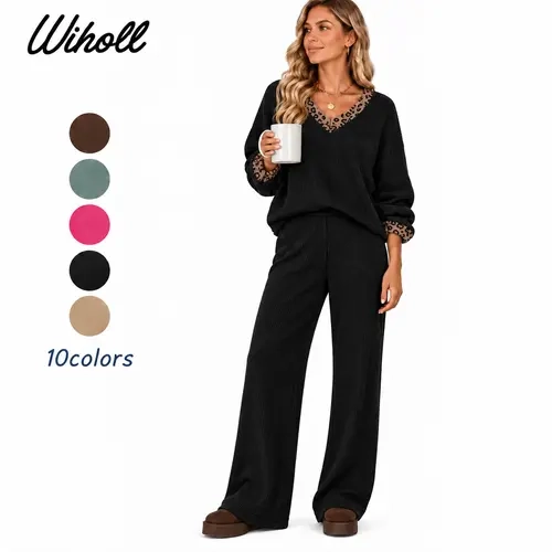 WIHOLL Women's 2-Piece Basic Casual Matching Clothing Set - Spandex Fabric Trouser & Top Suit with Bodysuit & Underwear, Fashion Style Matching Sets for Women, Fashion Style Sets