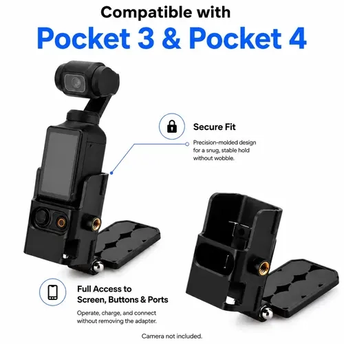 3-in-1 Camera Frame Mount for DJI Osmo Pocket 3 & Pocket 4, Vlogging Accessories, Foldable Desktop Stand, Magnetic Base Holder and 1/4" Expansion Thread Adapter