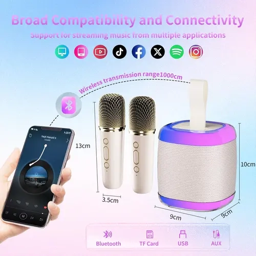 FunnyPanda Portable Wireless Karaoke Speaker with 1-2 Handheld Mics, HIFI Stereo Audio, Subwoofer, Built-in Battery, RGB LEDs, USB-AUX, Bluetooth, Streaming Capability for Outdoor Sports, Birthday Parties