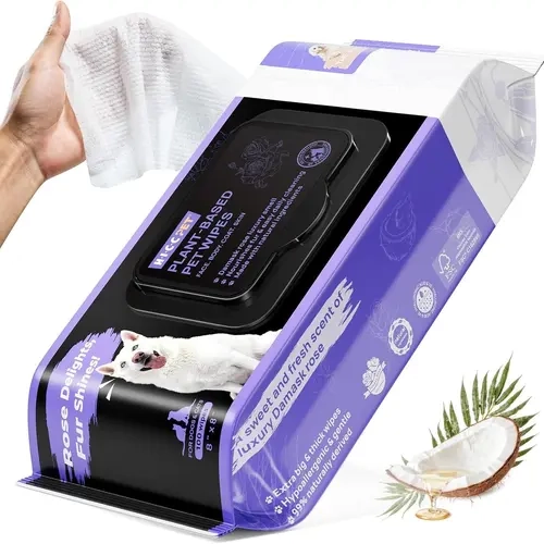 HICC PET Plant-Based Biodegradable Pet Wipes (200Pcs) - Dog & Cat Grooming Wipes, Soothes Skin, Moisturizes, Deodorizes, Removes Dirt, Sensitive Skin Daily Paw & Body Cleaner