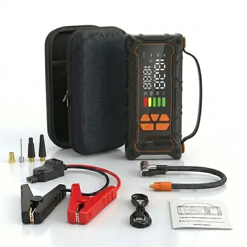 Portable Handheld Compact Car Emergency Start Multi-Tool - 4000A Power Jump Starter, 160PSI Tire Air Pump, 15000mAh Mobile Power Bank, Built-in Battery, LED Light, Cars Accessories for Back to School