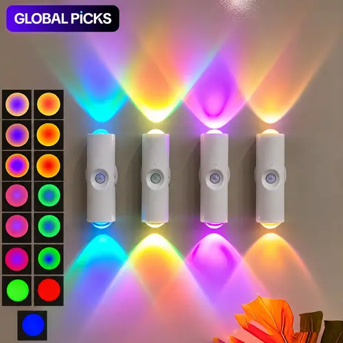 Rechargeable RGB Wall Lights with Motion Sensor, Magnetic Stick-On LED Night Lights, Dimmable Gradient Ambient Lighting, USB Charging, Long Battery Life for Bedroom, Hallway & Home Decor
