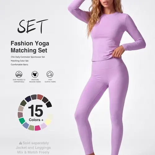 Uncia Active Yoga Matching , Long Sleeve Crop Workout Top High Waist Butt Lifting Leggings, Moisture Wicking Stretch Athletic Activewear Separates for Gym Running Daily Outdoor