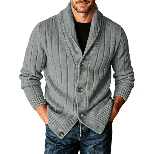 Runcati Mens Shawl Collar Cardigan Sweater Cable Knit Fall Winter Sweaters | Long Sleeve Casual Cardigans, Chunky Fall Winter Outwear, Button Down Loose Fit Sweater, Thick Textured Knitted Tops