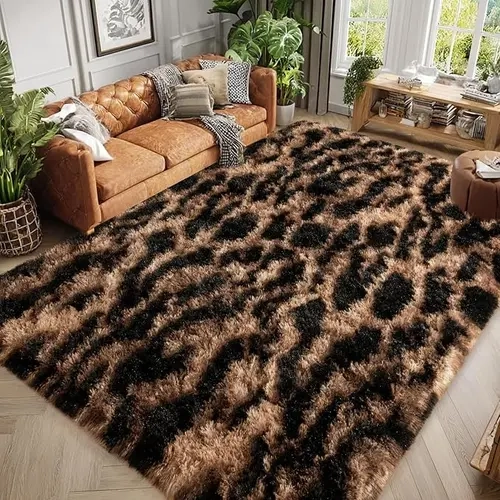 REZUTAN Leopard Print Area Rug - Soft Fabric Rugs for Living Room, Stain-Resistant Indoor Home Goods, Wild Animal Elegance for Modern Living Spaces, Room Decor & House Decor