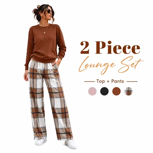 OFEEFAN Two Piece Sets for Women Travel Vacation Outfits Fashion Tracksuit | Women Travel Sweatsuit Wide Leg Pants Long Sleeve 2Pcs Outfit Fashion Clothing
