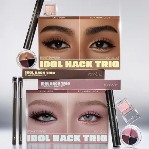rom&nd Idol Hack Trio Eye Makeup Kit - Safe Cosmetic Set with Pot Liner, Eyeshadow, Mascara, Free Brush for Versatile Glam Makeup