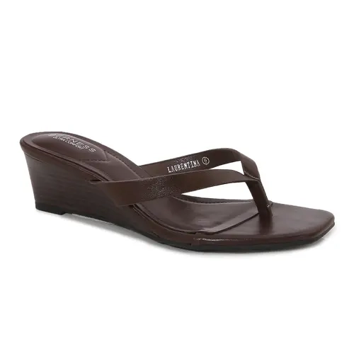 BERNESS Laurentina Women's Elevated Slip-On Sandals - Faux Leather Low Wedge, Square Toe, Thong Flip Flops, Basic Plain Shoes for Beach, Summer Outfits, Elevated Sandals