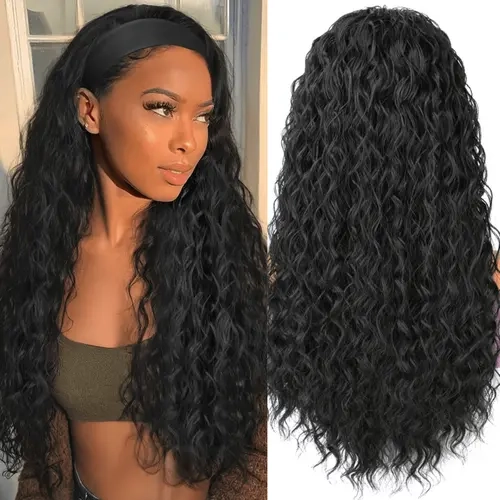 Female 26in Synthetic Deep Wave Glueless Headband Wig - No-Lace-Front, Wear-and-Go Half Wig for Daily, Party Wear, Glueless Headband Wigs