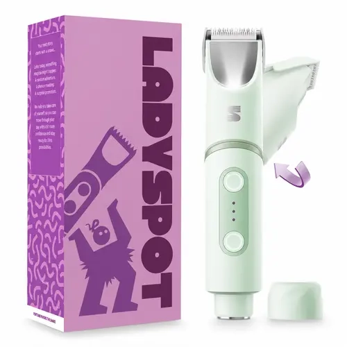 LADYSPOT Electric Bikini Trimmer - 180° Rotatable Flexible Ergonomic Head, Built-in Light & Mirror, 2-in-1 Trim & Shave Handheld Device, IPX7 Rated Waterproof Wet Dry Self Care Gadget for Leg/Underarm/Bikini, Gifts for Women