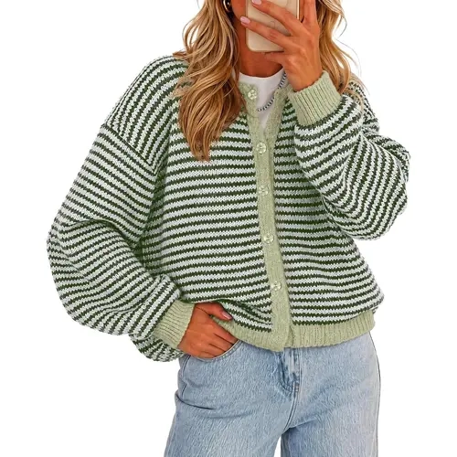 Cicy Bell Womens Striped Cardigan Sweaters Long Sleeve Button Up Knit Tops | Color Block, Loose Fit, Button Down, Open Front, Casual Cardigan, Fall Winter