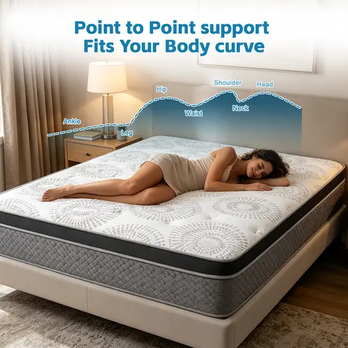 DIGWAC Full Size Mattress - 8/10/12/14-in Sizes, Medium Firm, 6-Layer Support, Independent Spring Bags, Cotton Corduroy Cover, Anti-Allergic, Compressed Packaging, Easy Unrolling, Back Pain Sleep Solutions, Supportive Flexible Indoor Furniture Mattress