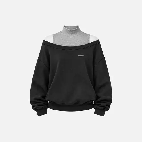Aelfric Eden Women's 2-in-1 Hoodie Pullover - Off-Shoulder Mock Neck Long Sleeve Aesthetic Sweatshirt, Balloon Sleeves, Ribbed Cuffs & Hem, Soft Spandex Fabric, Loose Boxy Oversized Casual Minimalist Streetwear Top for Students
