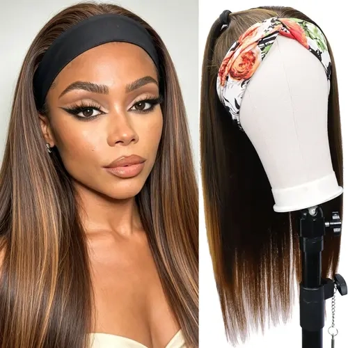 Headband Wig for Women Straight Synthetic Headband Wig Glueless Heat Resistant Natutal Looking for Daily Party Use 26 Inch