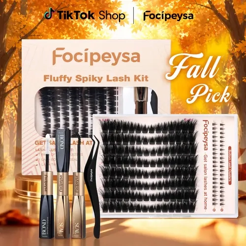 Focipeysa Fluxy Spiky Volume Lash Clusters Kit - 10-18mm 3D Volume Eyelashes, Fluffy False Eyelashes, D-Curl, Bond & Seal, Tweezers, Pre-Mapped L&R/Bottom Lashes, Waterproof, Time-Saving, Beginner-Friendly for Home Use#TikTokShopFallDealsForYou