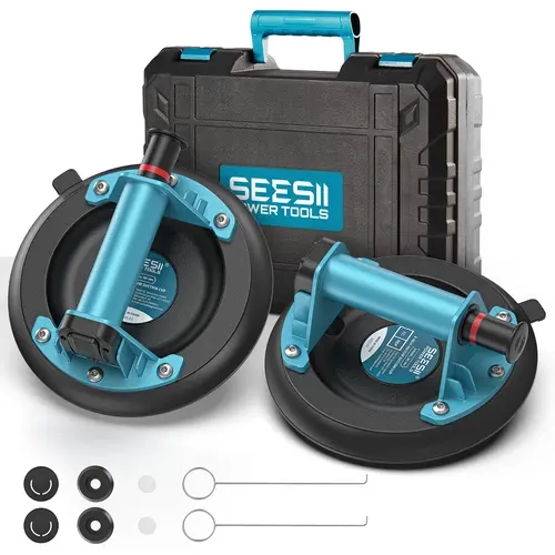 【SEESII】 Suction Cups for Glass Lifting: 8" Tile Suction Cup Lifter with Handle and Pump, 200KG Load Capacity Heavy Duty Vacuum Lifter for Lifting Large Tile, Granite, Metal, Windows (2-Pack) toolupgrade